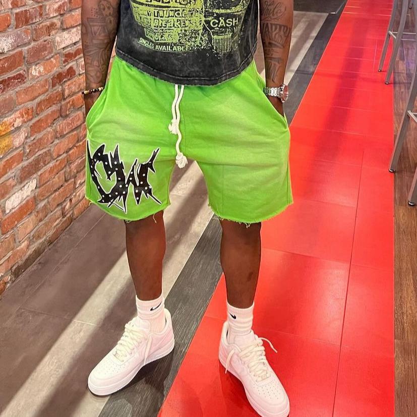 Cropped Green Fleece Shorts with Rope Drawstrings