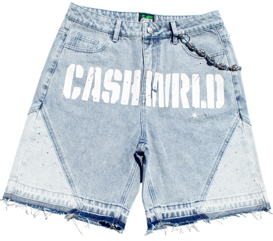 Blue Denim Rhinestone Jorts with Wallet Chain