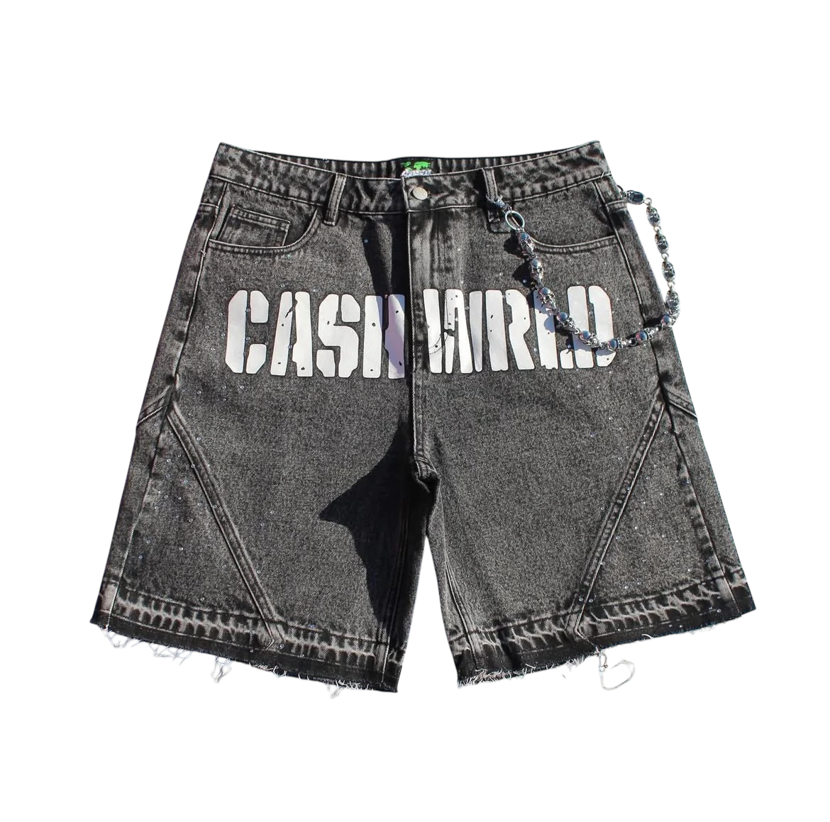Black Denim Jorts with Rhinestones and Wallet Chain
