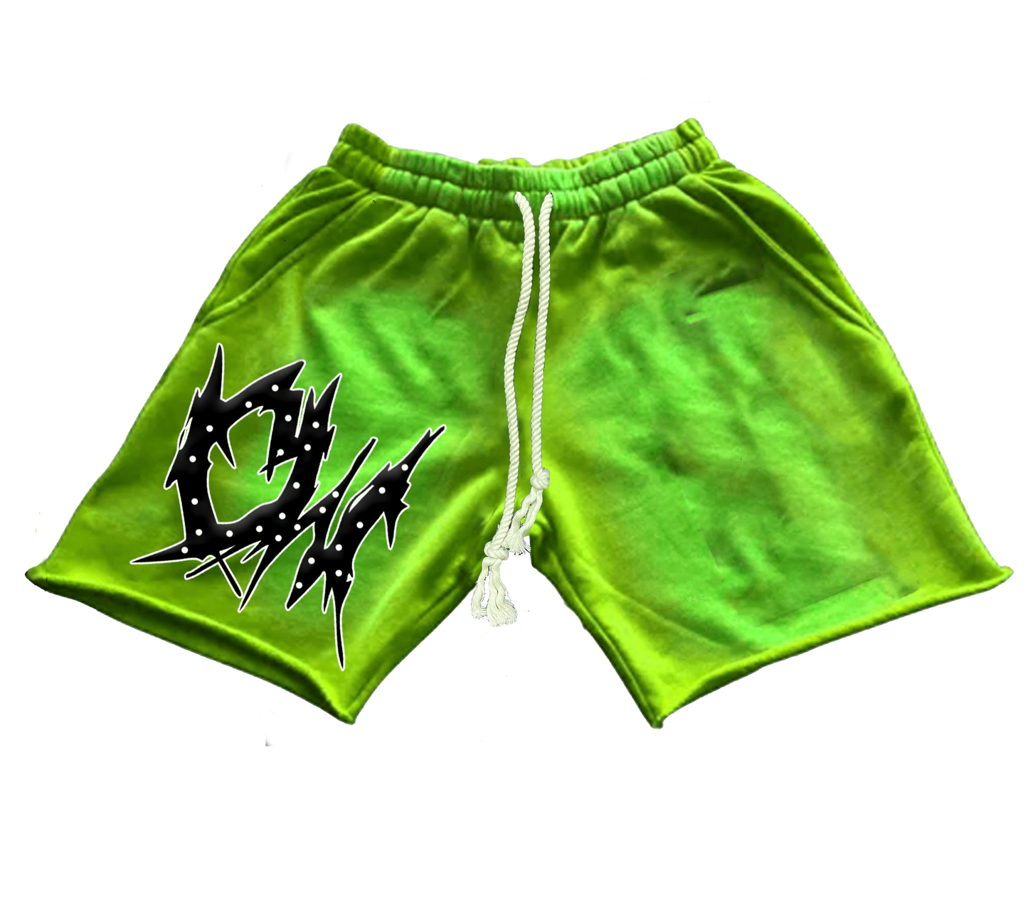 Cropped Green Fleece Shorts with Rope Drawstrings