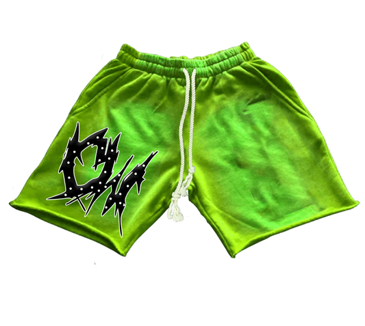 Cropped Green Fleece Shorts with Rope Drawstrings