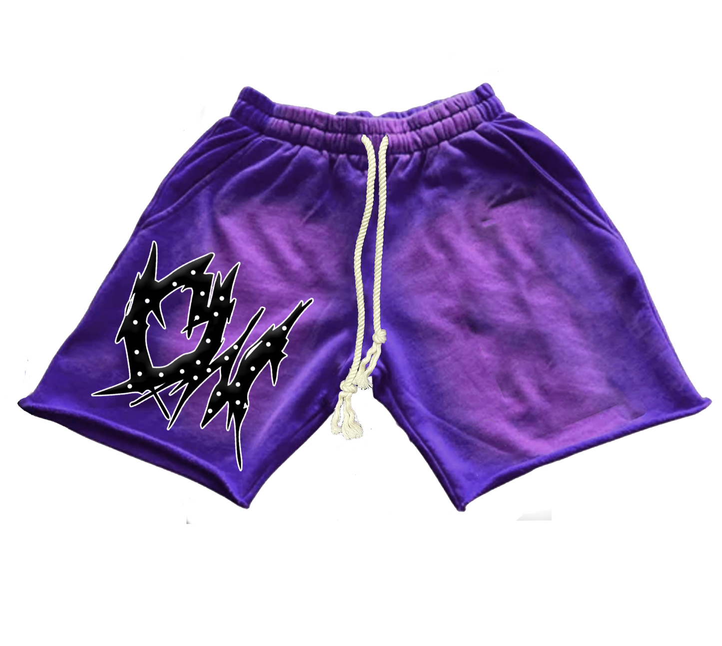 Purple Acid Wash Cropped Fleece Shorts