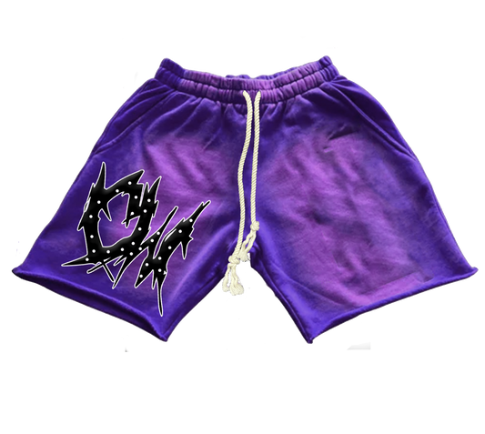 Purple Acid Wash Cropped Fleece Shorts